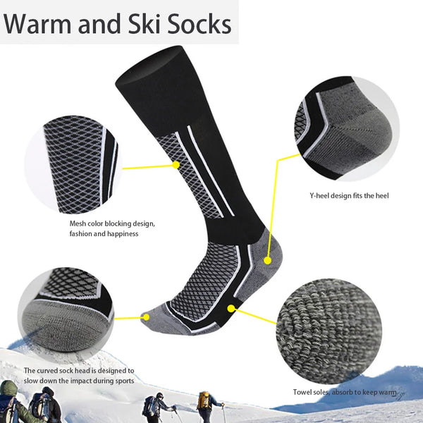 1 Pair Wool Thermal Ski Socks Thick Men Women Winter Long Warm Compression Socks for Hiking Snowboarding Climbing Sports Socks