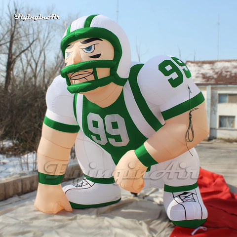 Personalized Outdoor Inflatable Rugby Player Wearing A Helmet 3m Height Green Air Blown American Football Player Model For Game