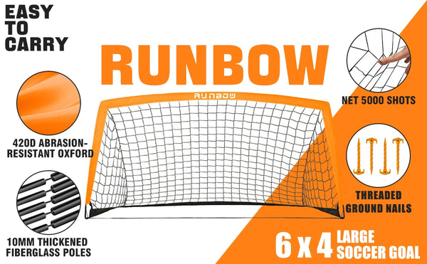 RUNBOW 6x4 ft Portable Kids Soccer Goal for Backyard Practice Soccer Net with Carry Bag