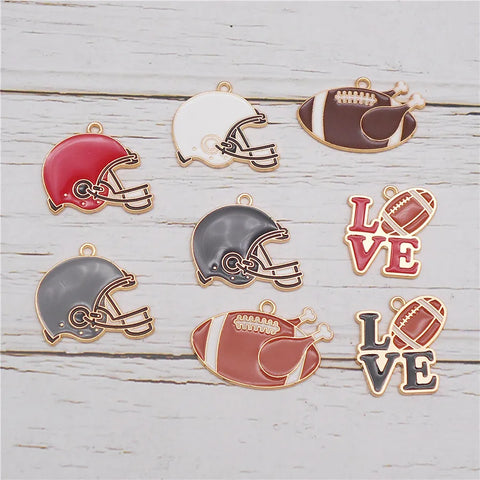 Julie Wang 6/8PCS Enamel American Football Charms Cartoon Alloy Rugby Ball Helmet Pendant Bracelet Jewelry Making Accessory