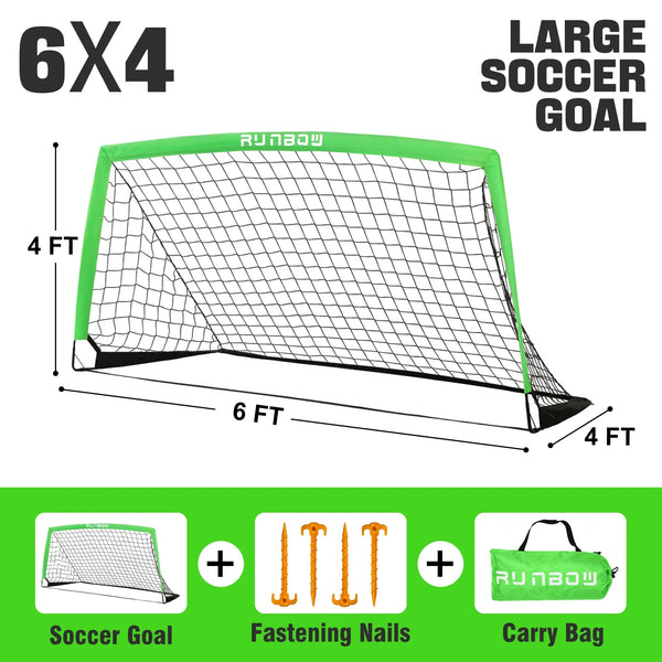 RUNBOW 6x4 ft Portable Kids Soccer Goal for Backyard Practice Soccer Net with Carry Bag