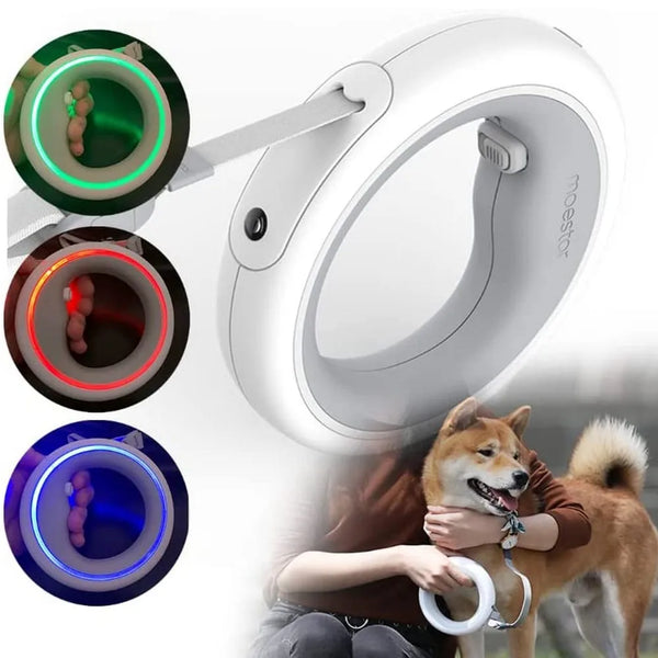 Moestar Retractable UFO Pet Leash With LED Light Night Walk Smart Dog Leash Hand Free Anti-Shock Gray Color