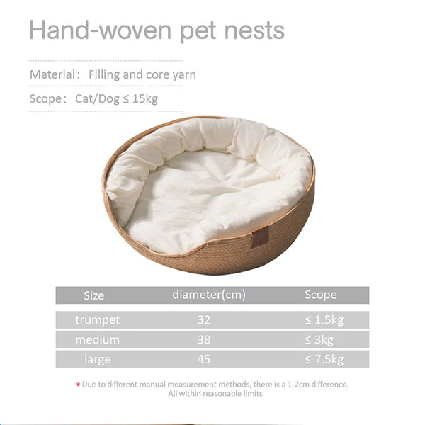 Four Season Cozy Nest Baskets Sleeping Bag Soft Cat Kennel Dog Beds Bamboo Weaving Waterproof Removable Cushion Design Pet Beds