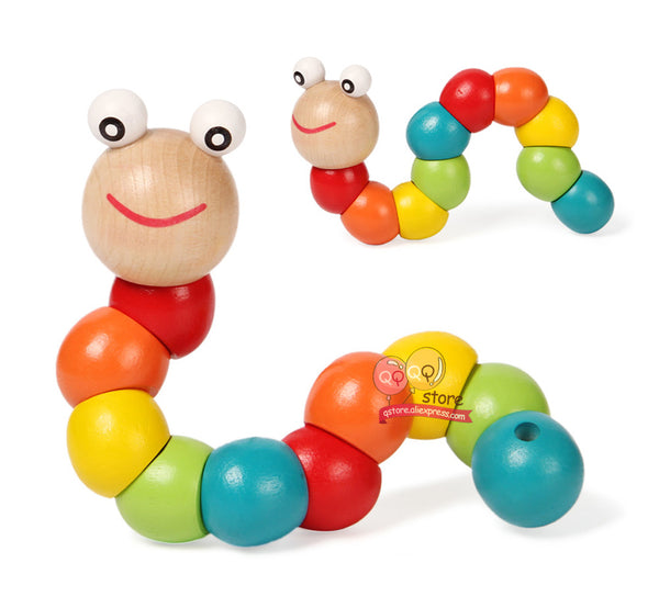 Colorful Wooden Worm Puzzles Kids Learning Educational Didactic Baby Development Toys Fingers