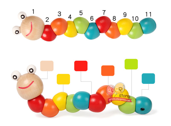 Colorful Wooden Worm Puzzles Kids Learning Educational Didactic Baby Development Toys Fingers