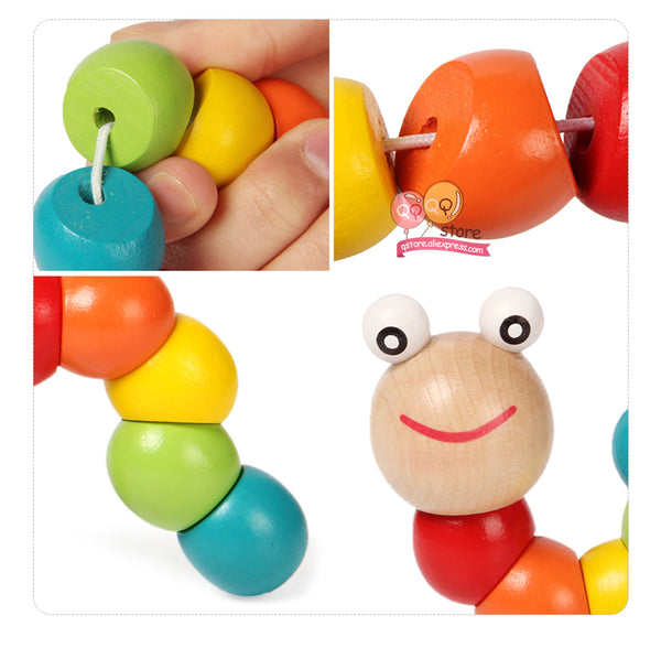 Colorful Wooden Worm Puzzles Kids Learning Educational Didactic Baby Development Toys Fingers