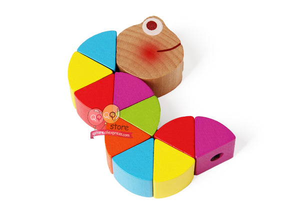 Colorful Wooden Worm Puzzles Kids Learning Educational Didactic Baby Development Toys Fingers