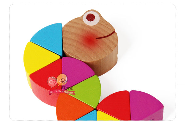 Colorful Wooden Worm Puzzles Kids Learning Educational Didactic Baby Development Toys Fingers