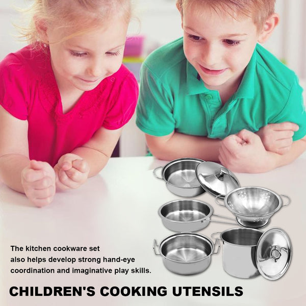 18pcs Boys Girls Fun Stainless Steel Kids Kitchen Playset Pot Pretend Play Toy Chef Hat Cooking Utensils