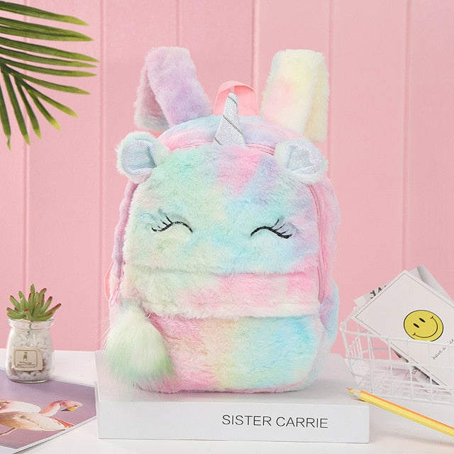 Cute Cartoon Backpack Girl Plush Unicorn Backpacks Cute Fashion Fur Backpacks Children Schoolbag Kids Gift Book Bag