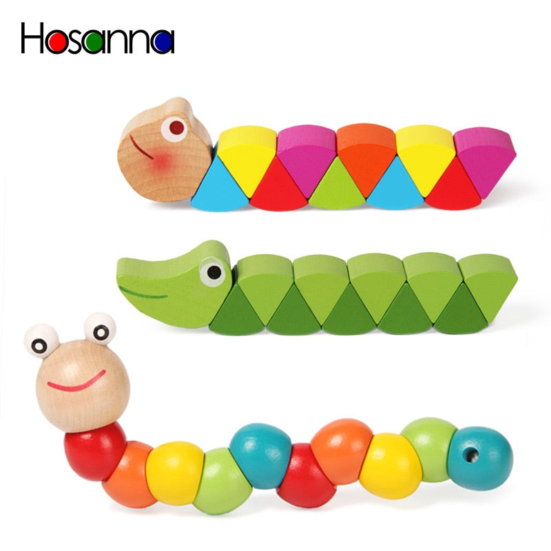 Colorful Wooden Worm Puzzles Kids Learning Educational Didactic Baby Development Toys Fingers